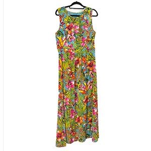 Talbots colorful floral garden tropical dress size 14